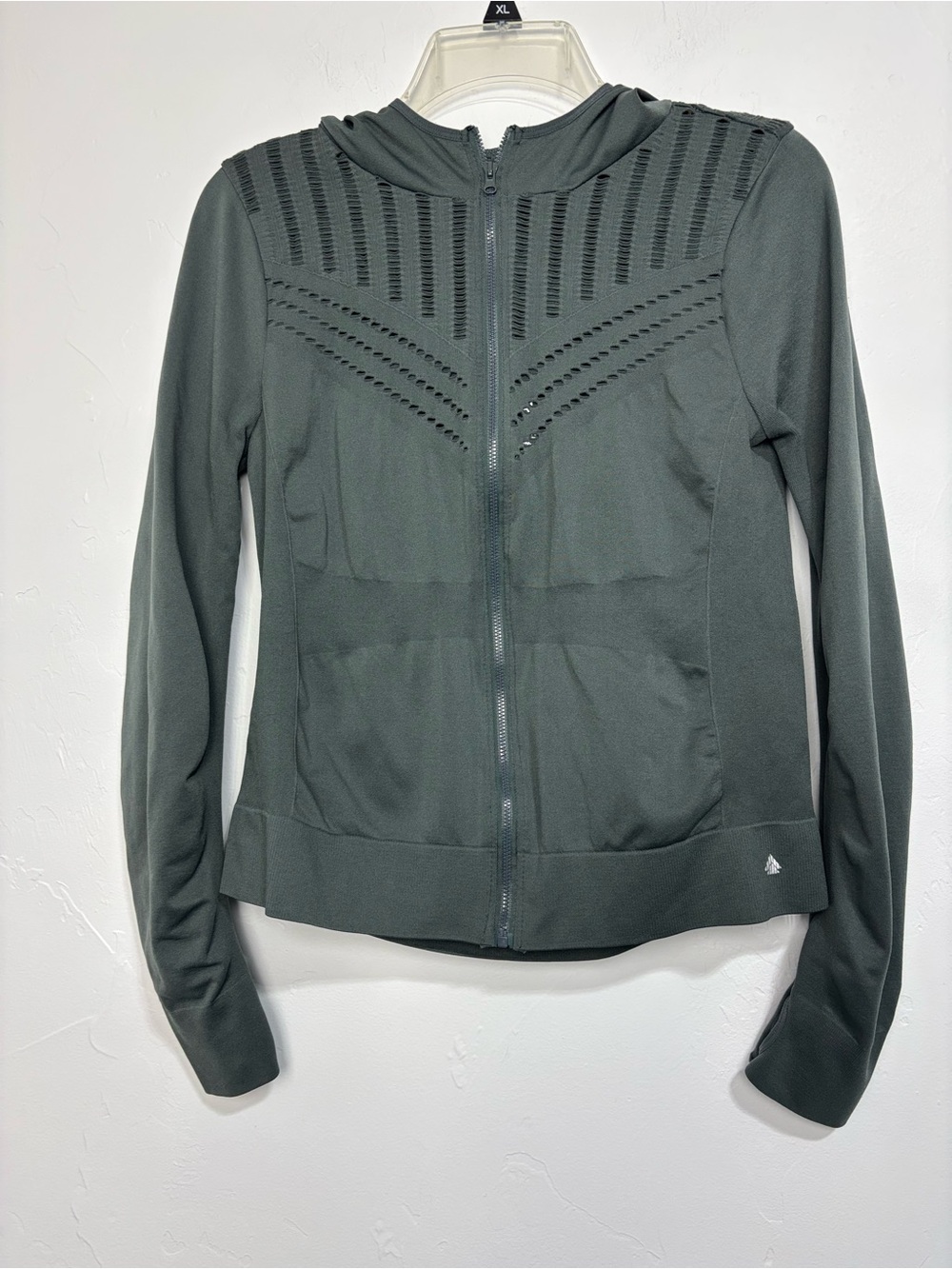 Cali Sport Womens Track Jacket Gray Full Zip Hooded Stretch Knit Size Large